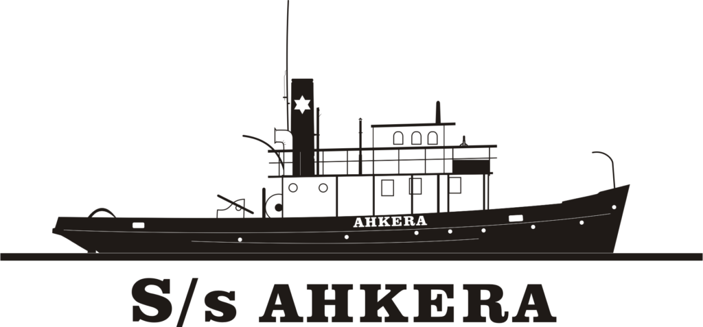 Mustavalkoinen piirretty Ahkera-laiva.