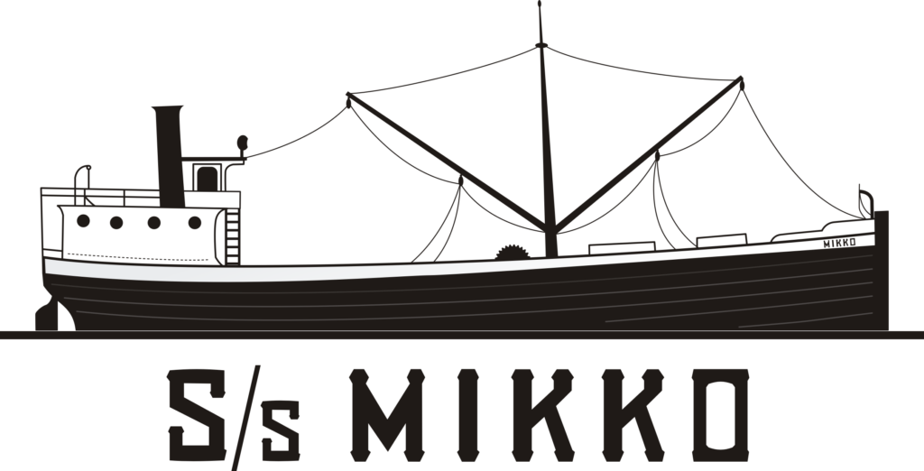 Piirretty mustavalkoinen Mikko-laiva.